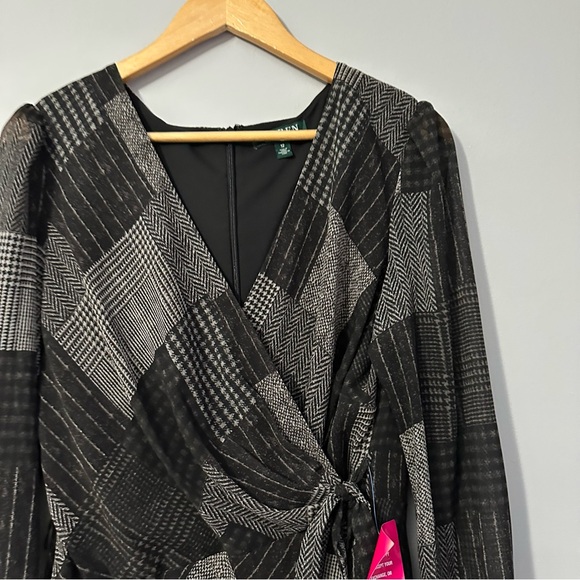 Lauren Ralph Lauren Plaid Wrap Midi Dress Size 12 Dark Academia Chic Patchwork - Picture 7 of 15